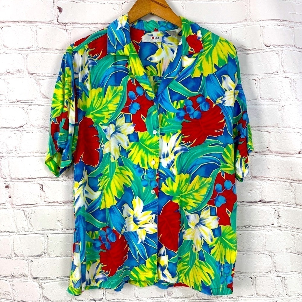 Vintage Hawaiian shirt Sky Blue Tropical Casual size medium Parrot Print